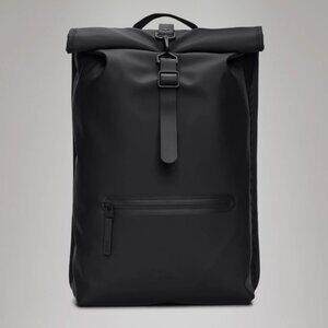 RAINS ROLLTOP RUCKSACK in BLACK with computer sleeve